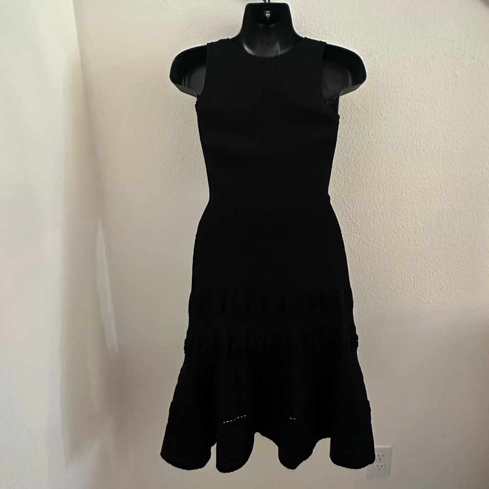 Carven Pointelle Tank Knit Tiered Ruffle Dress Black xs - Picture 4 of 6